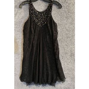 BCBG Maxazria Silk Dress Anika Lace Hem Dress Size 8 Black Leopard Print Layered